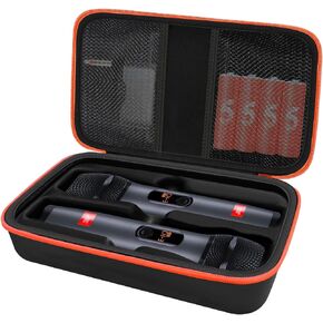 حقيبة ميكروفون لاسلكية متوافقة مع نظام ميكروفونين لاسلكي JBL، حقيبة تخزين محمولة ومزودة بميكروفون مزدوج للسفر للغناء أو الكاريوكي لأجهزة الاستقبال والمحولات وبطاريات AA - أسود