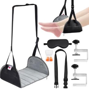 Airplane Foot Rest Made with Premium Memory Foam, 2 in 1 Airplane Foot Hammock Provides Relaxation & Comfortable for Long Flights | Portable Airplane Leg Rest | Desk Foot Hammock