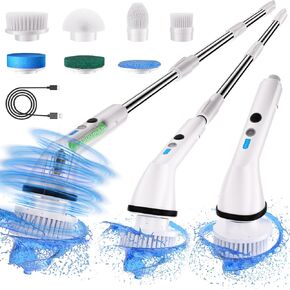 100% Waterproof Electric Spin Scrubber Power Scrubbers for Cleaning with 7 Brush Heads Electric Spin Scrubber Cordless Tub and Tile Scrubber Adjustable Extension Handle Bathroom Cleaner Tool