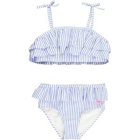 RuffleButts Periwinkle Blue Seersucker Seersucker Bow Ruffle Bikini - 4T