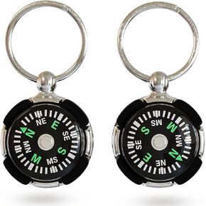 Mini Compass Keychain for Camping Climbing Hiking Traveling Shaped Small Keychain Pocket Style Metal Compass (2 Pack)