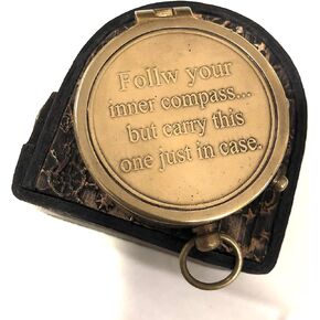 ArtizanStore Follow Your Inner Compass but Carry This one just Engraved Brass Compass with Leather Case Camping Compass-Navigational Compass-Boys Gift