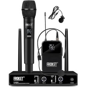 UHF Wireless Microphone System: Professional Dual Channel Cordless Lavalier Mics Set Ideal for Singing Karaoke Church DJ Party PA Speaker Mixer Recording(2 Bodypack)
