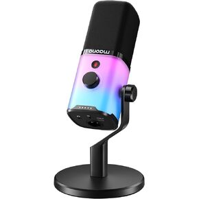 MAONO XLR/USB Gaming Microphone with Software, Dynamic PC Microphone with RGB for Streaming Podcast Vocal Recording, Computer Mic with Mute Button, Gain Knob, Volume Control, Desktop Stand PD100X