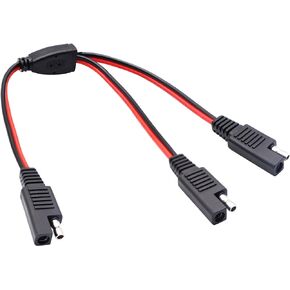 SAE Y Splitter Adapter Cable SAE 1 to 2 SAE DC Power Automotive Extension Cable 2 Pin Quick Connect Disconnect Plug SAE Connector 18AwG Wire for Solar Panel Charging(30 cm-Red Black)