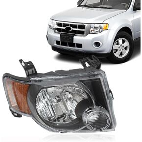 JX Racing*Accessories*Performance Headlights Headlamps Compatible with 2008 2009 2010 2011 2012 Ford Escape Black Housing Amber Corner Pair