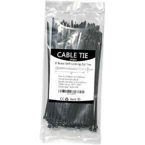 8 Inch Zip Ties Black ，50LB Heavy Duty Cable Ties,Short Self-Locking Premium Plastic Nylon Cable Wire Ties for Indoor and Outdoor