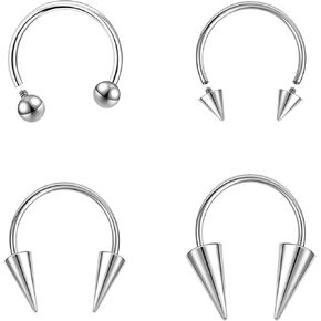 BodyAce 16G Spike Septum Rings 18G Horseshoe Nose Rings, Stainless Steel Tragus Cartilage Helix Earrings Hoop, Internal Threaded Rook Lip Piercing Jewelry