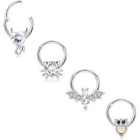 Sanfenly 16G خواتم الحاجز للنساء والرجال 316L الجراحية الفولاذ المقاوم للصدأ لطيف القط الخفافيش الحاجز الأنف حلقة سلس يتوقف الجزء الفرس تشيكوسلوفاكيا Daith أقراط ثقب المجوهرات in Kuwait