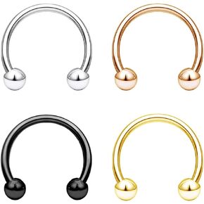 16G Horseshoe Rings Surgical Steel Nose Septum Horseshoe Hoop Earring Eyebrow Tragus Lip Rings Piercing Jewelry for Women Men 10mm，8mm