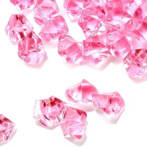 TeeLiy 150 PCS Acrylic Pink Crushed Ice Rock Crystals Treasure Gem Plastic Fake Ice for Vase Fillers Decoration, Table Scatters, Event, Wedding, Arts & Crafts, Home Birthday Decoration