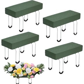 4Packs Headstone Flower Saddles Gravestone Saddle with Floral Foam for Grave Cemetery Headstones Tombstone Decoration (Blue, 11.5'')
