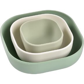 Beaba Silicone Mealtime Nesting Bowls, Baby Toddler Dinnerware Sets, Soft, Stackable and Unbreakable Set of 3 Bowls, Grey