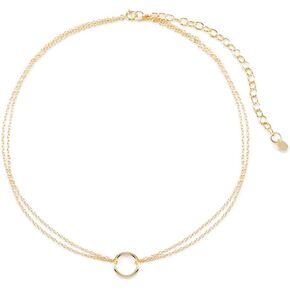 EVE'S ADDICTION Gold Choker Necklace - Double Chain Circle Choker Necklace - Gifts for Mom in Kuwait