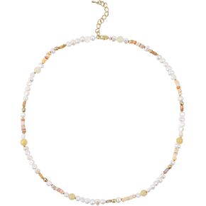 Bohemian Pearl Beaded Choker Necklace for Women Irregular Chip Natural Stone Shell Beads Necklace Handmade Gemstone Ocean Statement Necklace Y2K Boho Summer Beach Vacation Jewelry Gift for Teen Girls