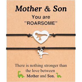 Set of 2 Dinosaur Mom and Son Bracelets for Graduation Back to School Gifts