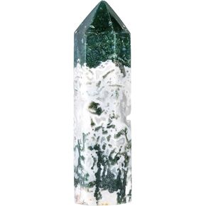 SUNYIK 3.2-4.1" Natural Moss Agate Crystal Wand, Polished 6 Facted Crystal Point Tower for Reiki Healing Meditation Divination Therapy Home Office Decor
