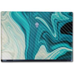 Carbon Fiber Laptop Skin Compatible with Alienware M16 R2 (2024) - Aqua Swirl - Premium 3M Vinyl Protective Wrap Decal Cover - Easy to Apply | Crafted in The USA by MightySkins