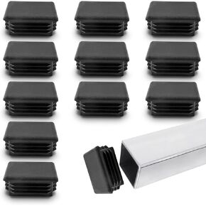 12Pcs Square Plastic Plugs, 2 Inch (50mm) Black Tube End Cap Plug Chair Leg Inserts for Metal Tubing