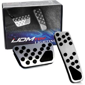 iJDMTOY 2pc Set Track Design Silver Aluminum Foot Pedal Covers Compatible With Chrysler 300, Dodge Challenger Charger Magnum
