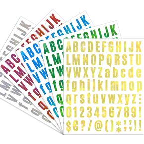 15 Sheets 1215 Pcs Laser Self-Adhesive Letter Stickers Shiny Sparkle Vinyl Letter for Water Bottle Alphabet Number Stickers Mailbox Numbers DIY Decals for Scrapbooks Sign Home School Office Decoration