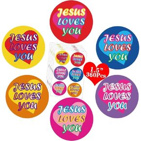 Christian Sticker Jesus Loves You Decals Stickers 1.5 Inch Christian Religious Jesus Stickers for Kids Faith Stickers for Gift, Confirmation, Christening, First Communionn 360 Pcs