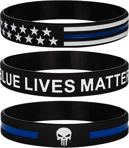 Blue Lives Matter Thin Blue Line American Flag Bracelets with Skull - Back The Blue Police Silicone Rubber Wristband Band Set - Support Law Enforcement Gifts for Police Cops, Men Women in Saudi Arabia