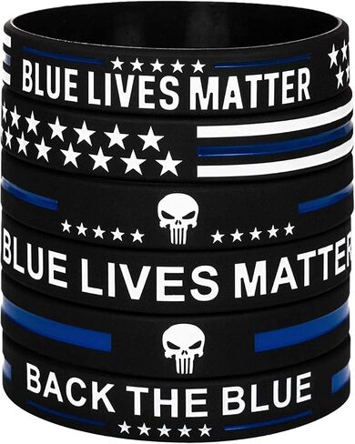Blue Lives Matter Thin Blue Line American Flag Bracelets with Skull - Back The Blue Police Silicone Rubber Wristband Band Set - Support Law Enforcement Gifts for Police Cops, Men Women in Saudi Arabia