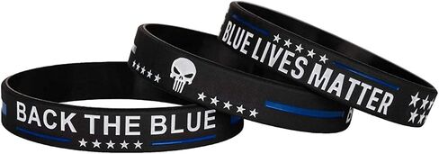 Blue Lives Matter Thin Blue Line American Flag Bracelets with Skull - Back The Blue Police Silicone Rubber Wristband Band Set - Support Law Enforcement Gifts for Police Cops, Men Women in Saudi Arabia
