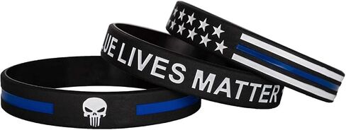 Blue Lives Matter Thin Blue Line American Flag Bracelets with Skull - Back The Blue Police Silicone Rubber Wristband Band Set - Support Law Enforcement Gifts for Police Cops, Men Women in Saudi Arabia