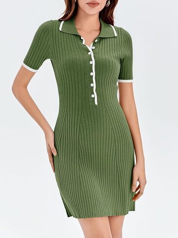 Saodimallsu Womens V Neck Short Sleeve Slim Fit Bodycon Sweater Dress Button Up Ribbed Knit Mini Summer Dresses in Saudi Arabia