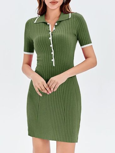 Saodimallsu Womens V Neck Short Sleeve Slim Fit Bodycon Sweater Dress Button Up Ribbed Knit Mini Summer Dresses in Saudi Arabia