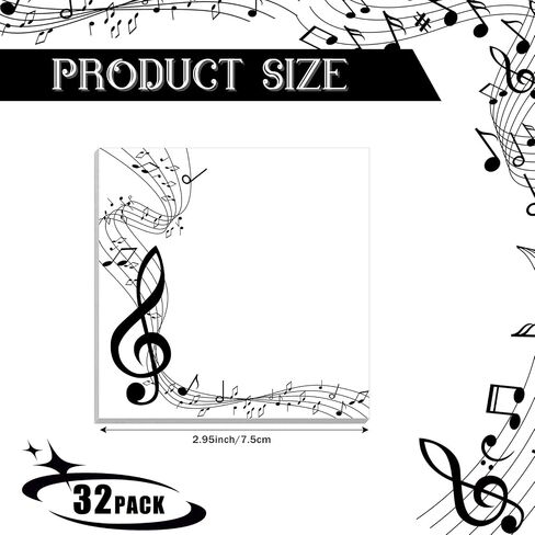 TaoBary 32 Pack 3 x 3 Inch Music Themed Sticky Notes Pads Musical Party Favor Music Teacher Supplies Musical Notes Message Reminder Pads for Office Supplies in Saudi Arabia