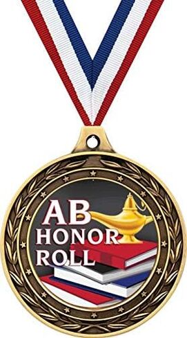 AB Honor Roll Gold Duo Medal, 3" Honor Roll Prizes, Kids AB Honor Roll Trophy Medal Awards Prime in Kuwait