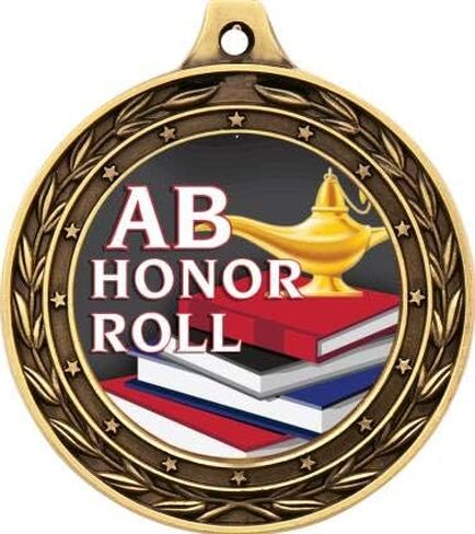 AB Honor Roll Gold Duo Medal, 3" Honor Roll Prizes, Kids AB Honor Roll Trophy Medal Awards Prime in Kuwait