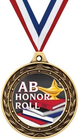 AB Honor Roll Gold Duo Medal, 3" Honor Roll Prizes, Kids AB Honor Roll Trophy Medal Awards Prime in Kuwait