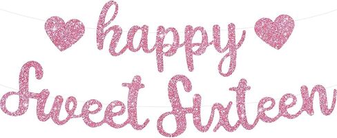 BEISHIDA Blue Happy Sweet 16 Birthday Banner, Pre-Strung Glitter Happy 16 Birthday Decoration for Girls，Happy 16th Birthday Sign for Women, Girls in Kuwait