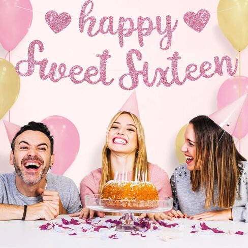 BEISHIDA Blue Happy Sweet 16 Birthday Banner, Pre-Strung Glitter Happy 16 Birthday Decoration for Girls，Happy 16th Birthday Sign for Women, Girls in Kuwait