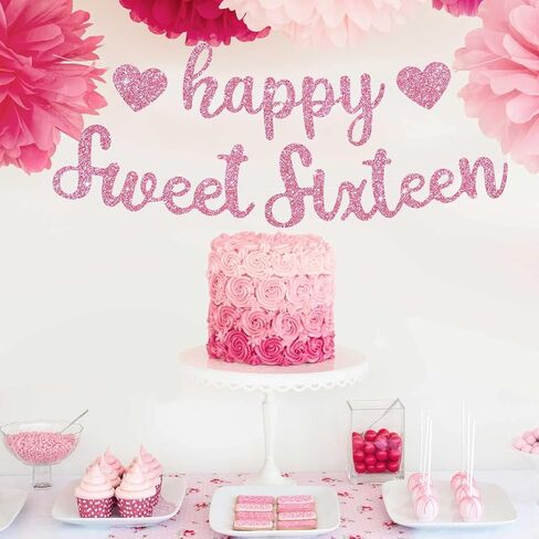 BEISHIDA Blue Happy Sweet 16 Birthday Banner, Pre-Strung Glitter Happy 16 Birthday Decoration for Girls，Happy 16th Birthday Sign for Women, Girls in Kuwait