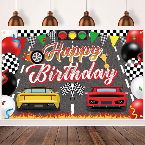 Racing Cars Happy Birthday Decorations Backdrop Banner, Race Car Fast Birthday Party Decorations Photo Background Backdrop for Birthday Party Supplies Boys Children Men Celebration, 63 x 39.4Inch in Saudi Arabia