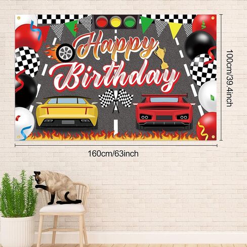 Racing Cars Happy Birthday Decorations Backdrop Banner, Race Car Fast Birthday Party Decorations Photo Background Backdrop for Birthday Party Supplies Boys Children Men Celebration, 63 x 39.4Inch in Saudi Arabia