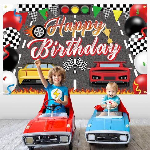 Racing Cars Happy Birthday Decorations Backdrop Banner, Race Car Fast Birthday Party Decorations Photo Background Backdrop for Birthday Party Supplies Boys Children Men Celebration, 63 x 39.4Inch in Saudi Arabia