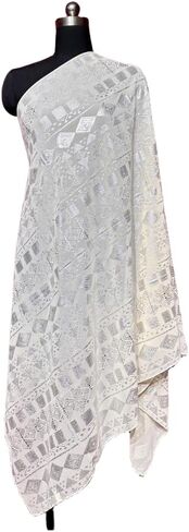 Oversized 1920s Vintage Assuit Women's Shawl and Wraps Gorgeous Positioning Pearl Chiffon Scarf Flapper Cover Up (Black silver) in Saudi Arabia