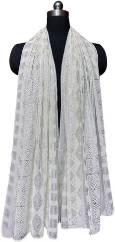Oversized 1920s Vintage Assuit Women's Shawl and Wraps Gorgeous Positioning Pearl Chiffon Scarf Flapper Cover Up (Black silver) in Saudi Arabia