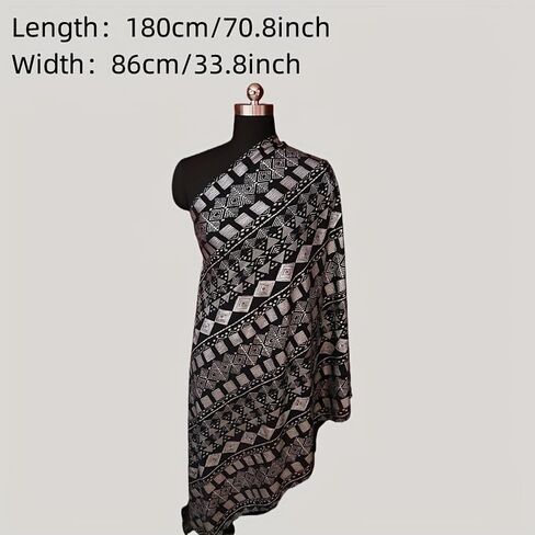Oversized 1920s Vintage Assuit Women's Shawl and Wraps Gorgeous Positioning Pearl Chiffon Scarf Flapper Cover Up (Black silver) in Saudi Arabia