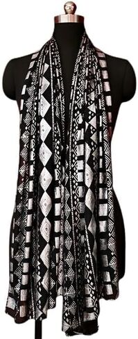 Oversized 1920s Vintage Assuit Women's Shawl and Wraps Gorgeous Positioning Pearl Chiffon Scarf Flapper Cover Up (Black silver) in Saudi Arabia
