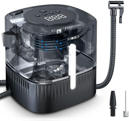 MEIDI Car Tire Inflator Portable Air Compressor, Fast Inflation Air Pumps for Car Tires with Retracts Cord Button, Digital LED Screen, Auto-Off, 4 Inflation Modes, LED Light for Car, Motorcycle in Saudi Arabia
