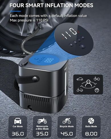 MEIDI Car Tire Inflator Portable Air Compressor, Fast Inflation Air Pumps for Car Tires with Retracts Cord Button, Digital LED Screen, Auto-Off, 4 Inflation Modes, LED Light for Car, Motorcycle in Saudi Arabia
