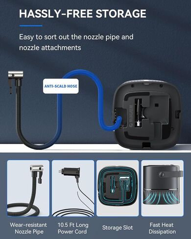 MEIDI Car Tire Inflator Portable Air Compressor, Fast Inflation Air Pumps for Car Tires with Retracts Cord Button, Digital LED Screen, Auto-Off, 4 Inflation Modes, LED Light for Car, Motorcycle in Saudi Arabia