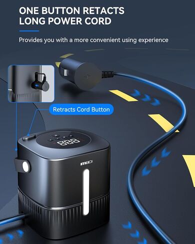 MEIDI Car Tire Inflator Portable Air Compressor, Fast Inflation Air Pumps for Car Tires with Retracts Cord Button, Digital LED Screen, Auto-Off, 4 Inflation Modes, LED Light for Car, Motorcycle in Saudi Arabia